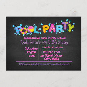Girls Splish Splash  Come To Our Bash Pool Party Invitation