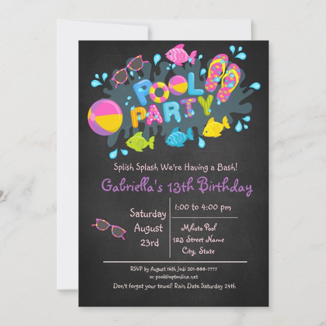 Girls Splish Splash  Come To Our Bash Pool Party Invitation (Front)