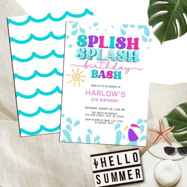 Girl's Splish Splash Water Party Birthday Invitation (Creator Uploaded)