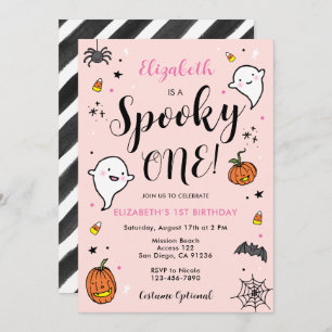 Girls Spooky One Halloween 1st Birthday Invitation