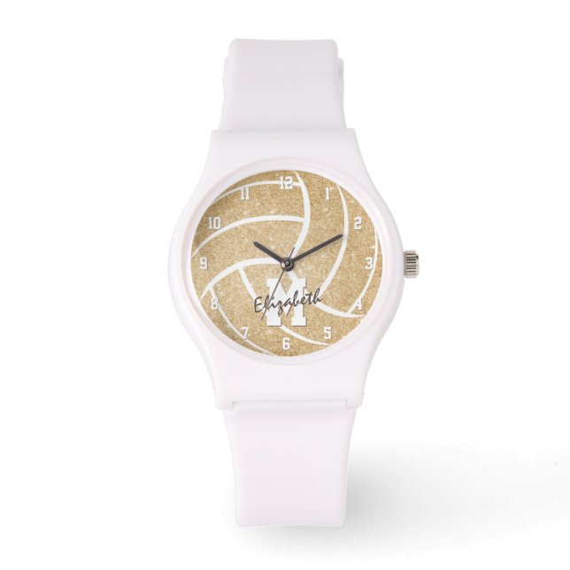 girls sports accessories gold volleyball watch (Front)
