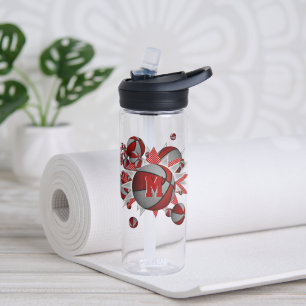 girl's sports accessory red grey basketballs stars water bottle