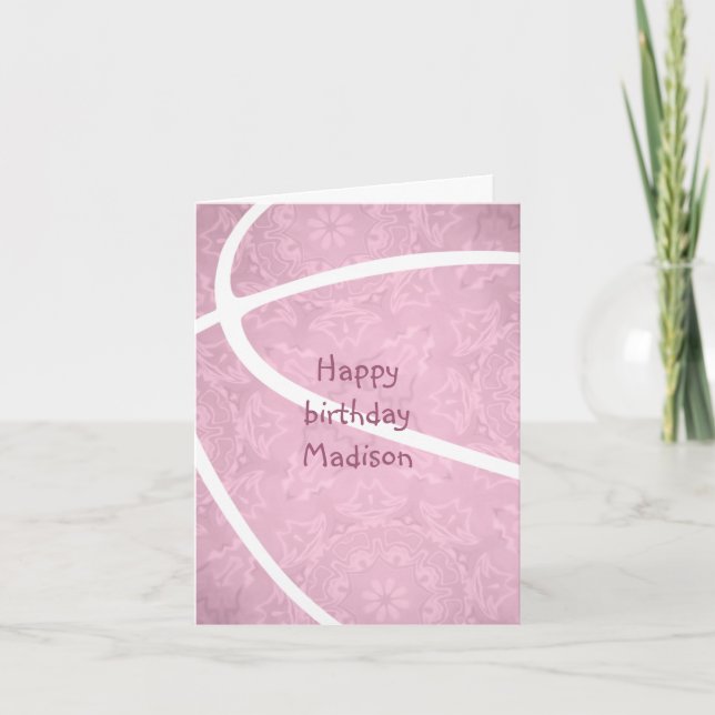 girls sports basketball dusty pink happy birthday card (Front)