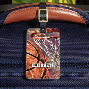 Girls Sports Basketball purple pink her name Luggage Tag