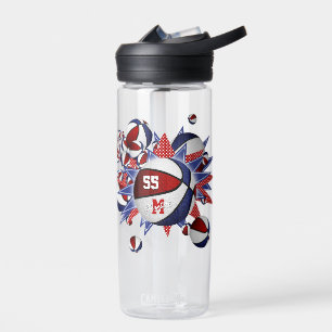 girl's sports basketballs red white blue stars water bottle
