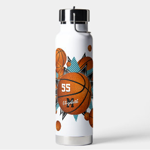 girl's sports basketballs w teal black stars water bottle