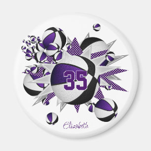 girls sports gifts purple black basketballs stars magnet