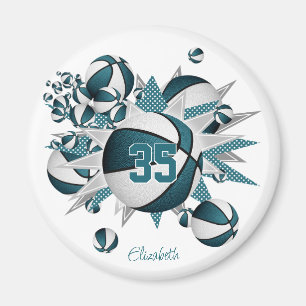 girls sports gifts teal basketballs stars magnet