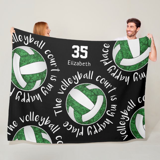 Girls sports mantra green volleyball happy place fleece blanket (In Situ)