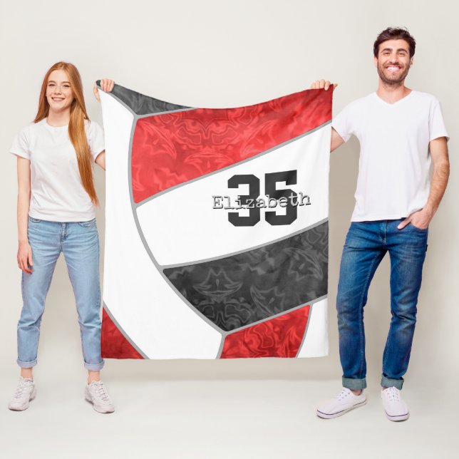 girls sports red black volleyball personalised  fleece blanket (In Situ)