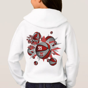 girls sports red grey basketballs and stars