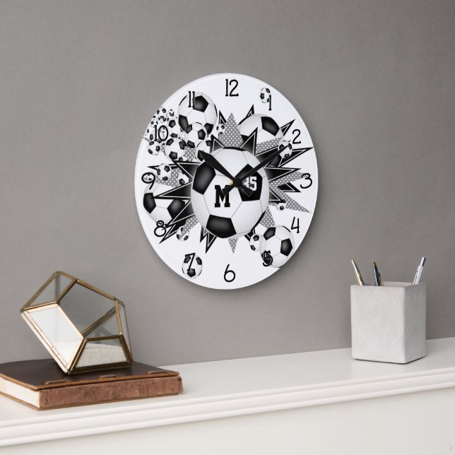 girls sports room decor soccer ball blowout large clock (Office)