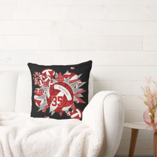 girls sports room red white volleyballs stars  cushion