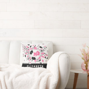 girls sports room soccer balls stars pink black cushion