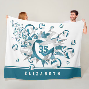 girls sports teal grey volleyballs stars fleece blanket