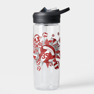 girls sporty red white grey volleyballs stars water bottle