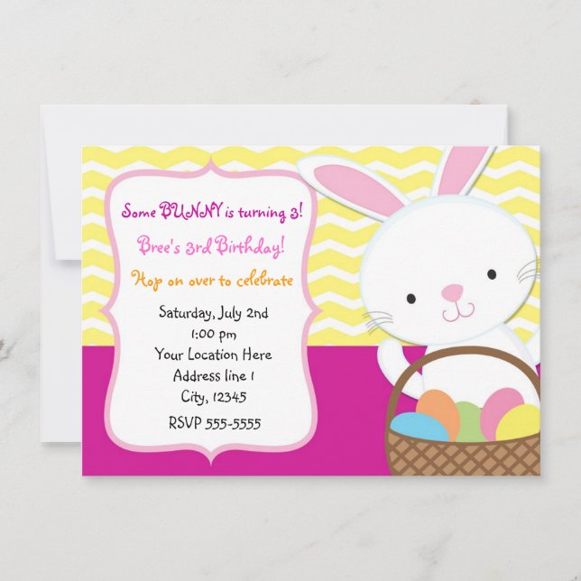 Girls Spring Easter Bunny Rabbit Invitation (Front)