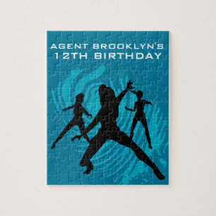 Girls Spy Party Teal Fingerprint Jigsaw Puzzle