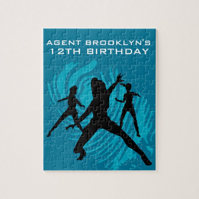 Girls Spy Party Teal Fingerprint Jigsaw Puzzle (Vertical)