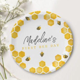 Girls Summer First Bee Day Kids 1st Birthday Paper Plate
