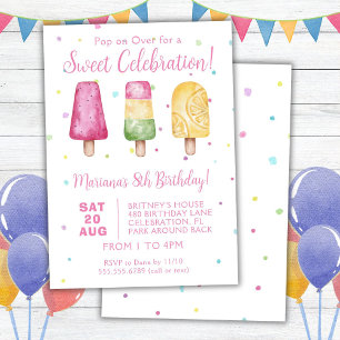 Girls Summer Popsicle Birthday Party Invitation