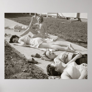 Girls Sunbathing, 1943. Vintage Photo Poster