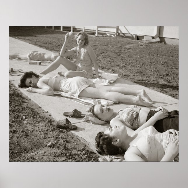Girls Sunbathing, 1943. Vintage Photo Poster (Front)