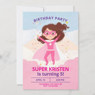Girl's Super Hero Birthday Invites - Editable