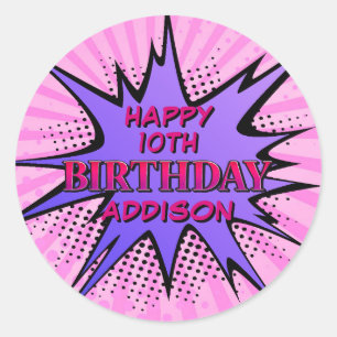 Girls' Superhero Birthday Classic Round Sticker