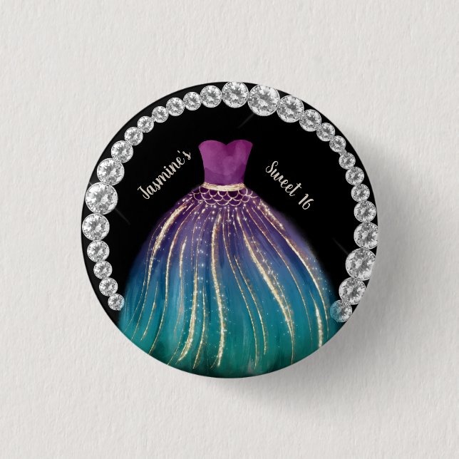 Girls Sweet 16 Ombre Dress and Rhinestones   3 Cm Round Badge (Front)