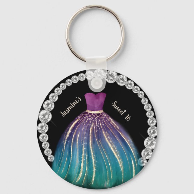 Girls Sweet 16 Ombre Dress and Rhinestones   Key Ring (Front)