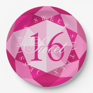 Girls Sweet 16 Sixteen Birthday party pink diamond Paper Plate