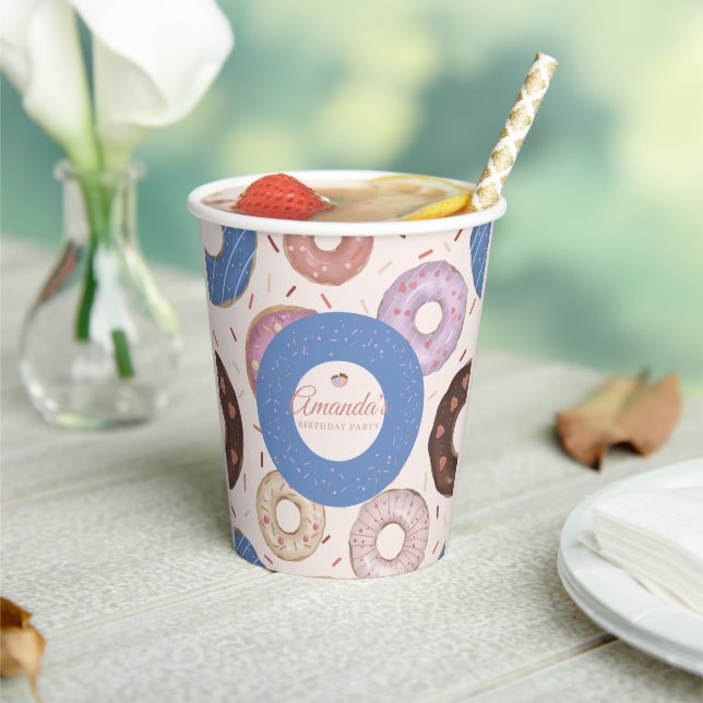Girls Sweet Doughnut Pastel Birthday Paper Cups (Insitu)