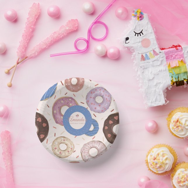 Girls Sweet Doughnut Pastel Birthday Paper Plate (Party)