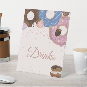 Girls Sweet Doughnut Pastel Drinks Birthday Pedestal Sign