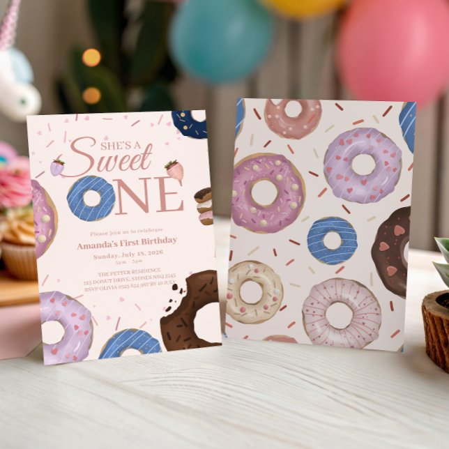 Girls Sweet ONE Doughnut Pastel First Birthday Invitation (Creator Uploaded)