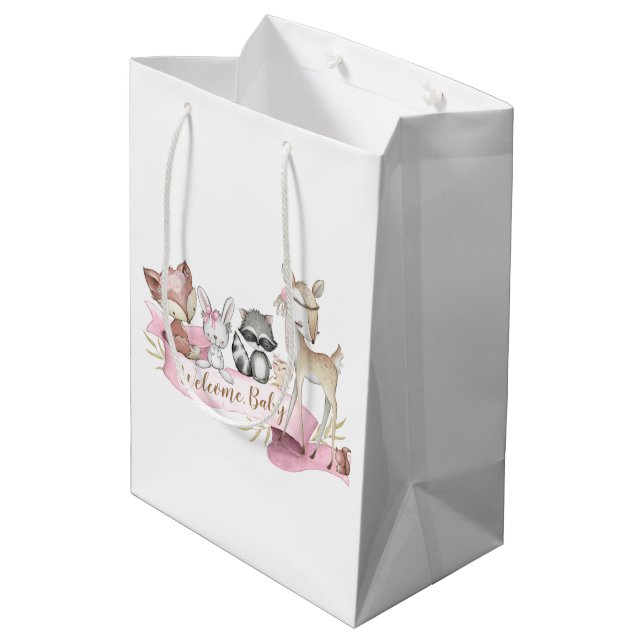 Girls Sweet Woodland Animal Baby Girl Medium Gift Bag (Back Angled)