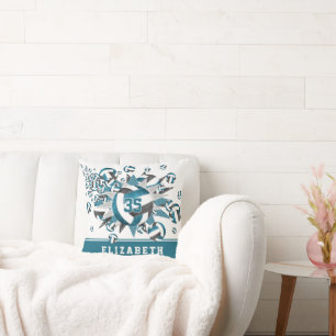 girls teal black volleyballs stars athlete name cushion