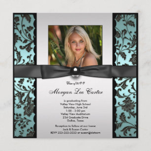 Girls Teal Blue Photo Graduation Announcement