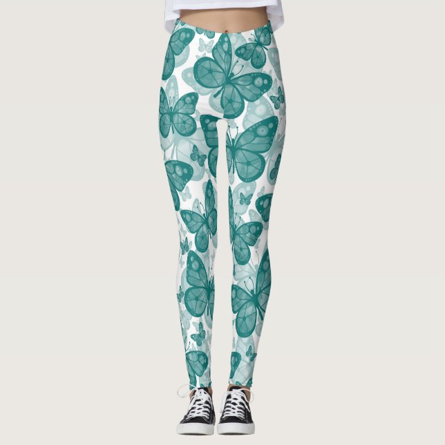 Girls Teal Butterfly Leggings (Front)