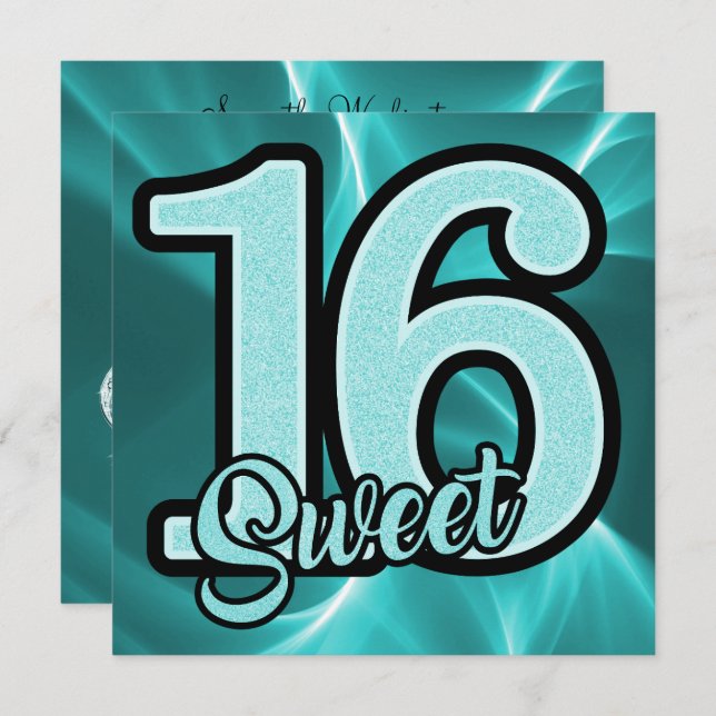 Girl's Teal Sweet 16 Birthday Invitation (Front/Back)