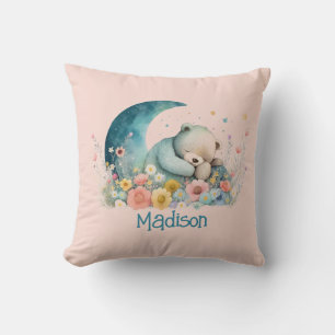 Girls Teddy Bear Wildflowers Moon Personalised Cushion