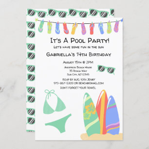 Girls Teen Pool Party Bikini Birthday Invitation