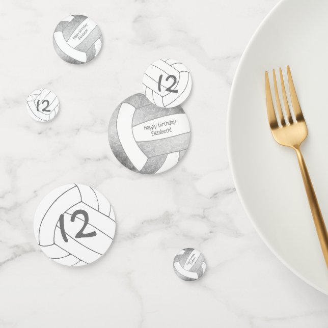 girls teens grey silver volleyball party confetti (Group)