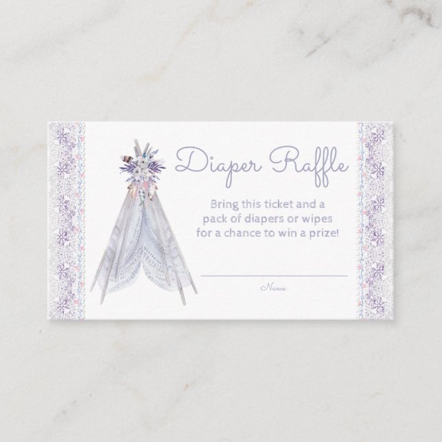 Girls Teepee Tribal Diaper Raffle Tickets Enclosure Card (Front)