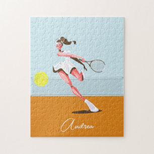 Girl's Tennis Player Cartoon Illustration & Name  Jigsaw Puzzle