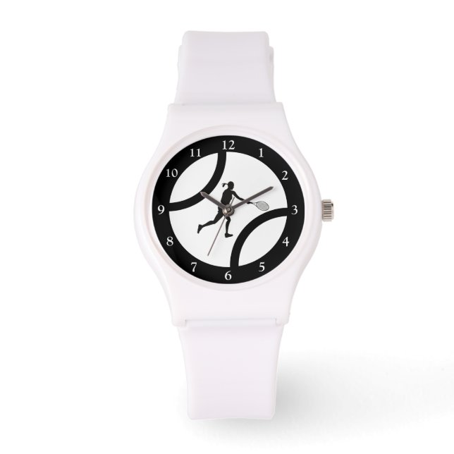 Girls Tennis Player Hitting Backhand White Ball Watch (Front)