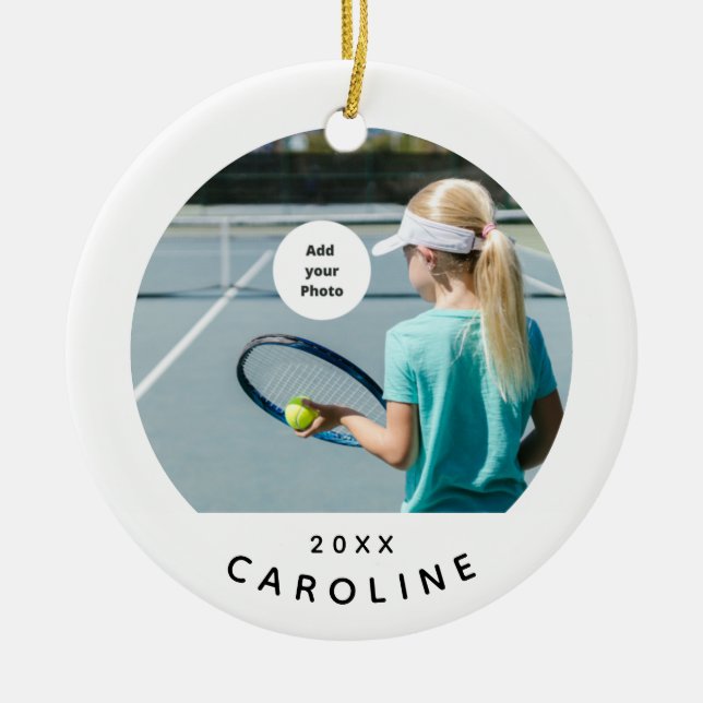 Girls Tennis Player Photo Picture Name Year Dated Ceramic Ornament (Front)