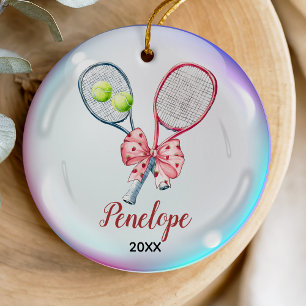 Girls Tennis player racquet personalized Ceramic Ornament