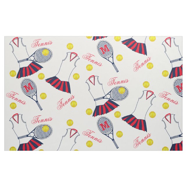 Girls Tennis Racket and Balls Monogram Fabric (Fat Quarter)